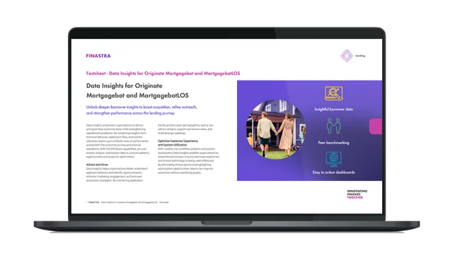 Image of laptop with cover slide of "Originate Mortgagebot Data Insights Factsheet" factsheet