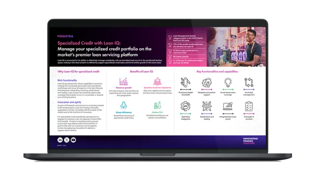 Image of laptop with cover slide for the "Specialized Credit solutions powered by Loan IQ" infographic