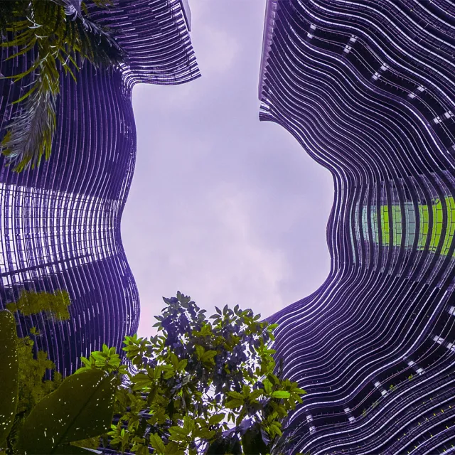 Low Angle fish eye shot Garden city Skyscraper Singapore.