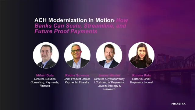 Cover slide of "ACH modernization in motion: How banks can scale, streamline, and future-proof payments" webinar