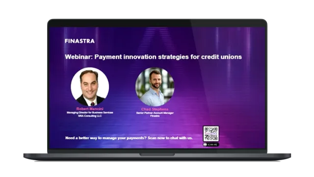 Image of laptop with cover slide of "Payment innovation strategies for credit unions" webinar