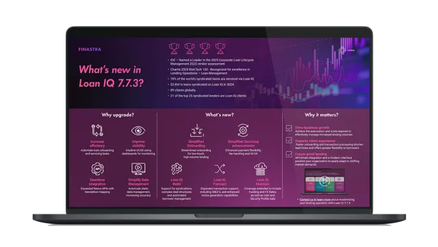 Image of laptop with cover slide for the "Loan IQ 7.7.3 Infographic"
