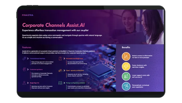 Image of tablet with cover slide of "Corporate Channels Assist.AI" infographic