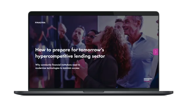Image of laptop with cover slide of "How to prepare for tomorrow’s hypercompetitive lending sector" whitepaper