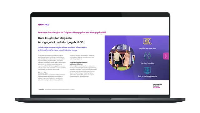 Image of laptop with cover slide of "Originate Mortgagebot Data Insights Factsheet" factsheet