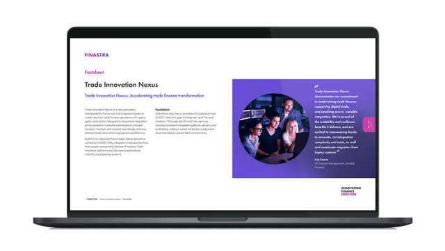 Image of laptop with cover slide of "Trade Innovation Nexus" factsheet