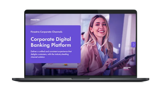 Image of laptop with cover slide of "A unified, modern digital experience for corporates" brochure