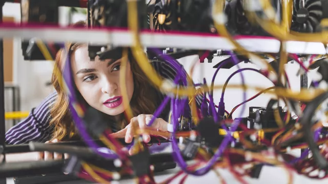 Person working with network hardware