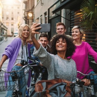 group of friends taking selfie