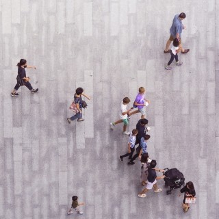 Overhead view of people walking