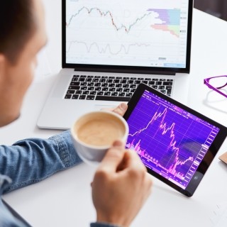 Man working from home with coffee