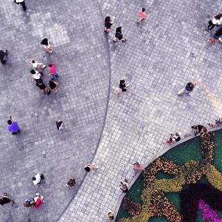 Aerial view of busy street