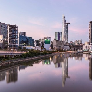 Image of cityscape behind a river