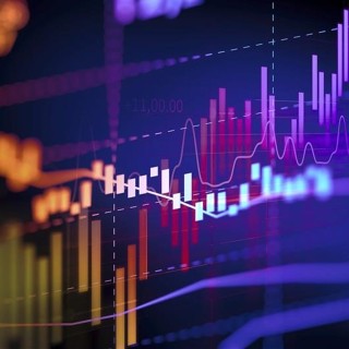 Line chart displaying dynamic stock market data on a dark background.