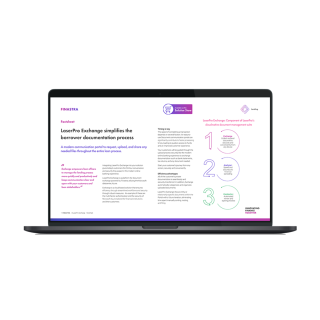 Image of laptop with cover slide for the LaserPro Exchange factsheet