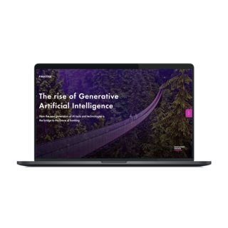 Image of laptop with cover slide of "The rise of Generative Artificial Intelligence in financial services" white paper