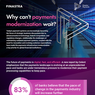 Image of tablet with cover slide of "Why can't payments modernization wait?" infographic