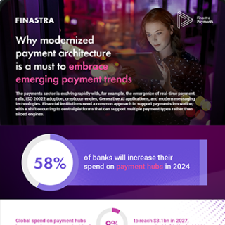 Image of tablet with cover slide for "Why modernizing your payment architecture is a must to embrace emerging payment trends" infographic