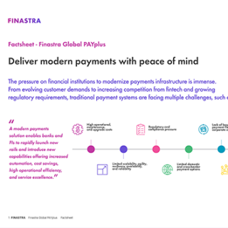 Image of laptop with cover slide of "Finastra Global PAYplus" factsheet