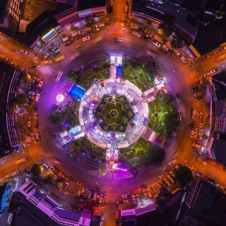 Image of a bird's eye view of a six-street roundabout