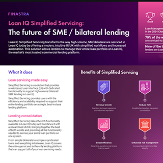 Image of laptop with cover slide for of "Loan IQ Simplified Servicing: The future of SME/bilateral lending" infographic