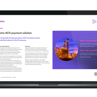 Image of laptop with cover slide for "ACH payments in the US continue to grow - how will you respond?" factsheet
