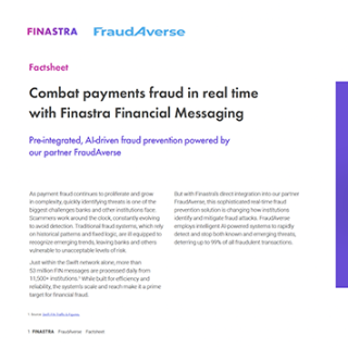Image of laptop with cover slide for the "Combat payments fraud in real time with Finastra Financial Messaging" factsheet