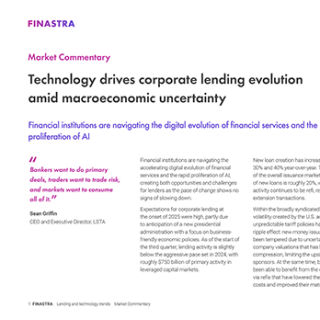 Image of laptop with cover slide of "Technology drives corporate lending evolution amid macroeconomic uncertainty" report