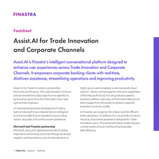 Image of laptop with cover slide for the "Assist.AI – Finastra’s conversational platform for Corporate Banking" factsheet