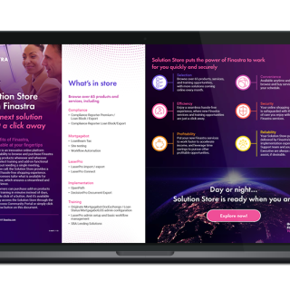 Image of laptop showing the "Finastra Solution Store" infographic