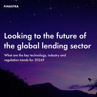 Image of laptop with cover slide for the "2026 Lending Outlook: Looking to the future of the global lending sector" white paper