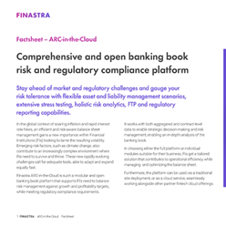 Image of tablet with cover slide of "Next-generation banking risk & regulatory management platform" factsheet