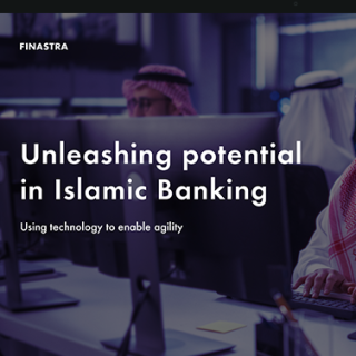 Image of laptop with cover slide for "Unleashing potential in Islamic banking" white paper