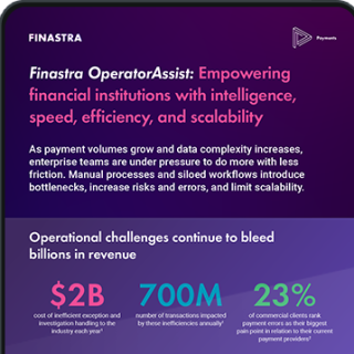 Cover image of "Finastra OperatorAssist: Empowering financial institutions with intelligence, speed, efficiency, and scalability" infographic