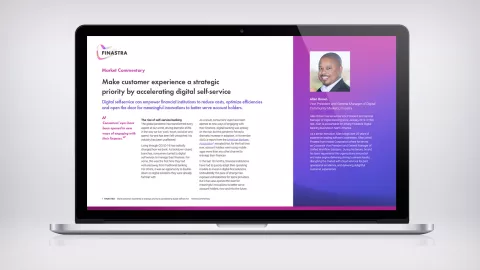 Image of laptop with cover slide for "Make customer experience a strategic priority ..." eBook