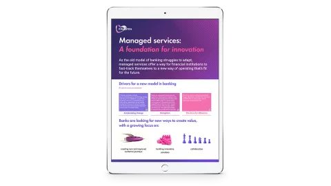 Image of tablet with cover slide for "Managed Services ..." infographic