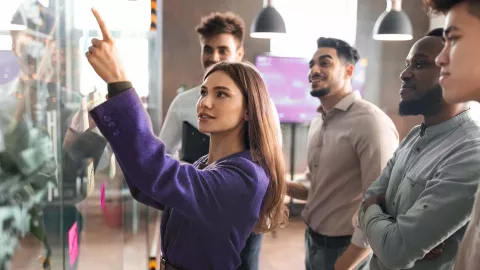 Woman pointing up