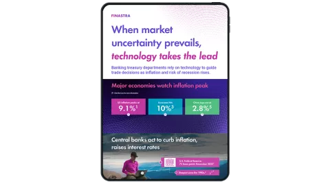 Image of tablet with cover slide for "When market uncertainty prevails, technology takes the lead" infographic