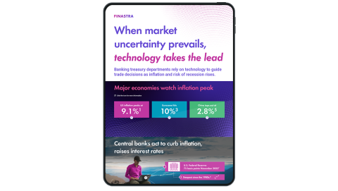 Image of tablet with cover slide for "When market uncertainty prevails, technology takes the lead" infographic