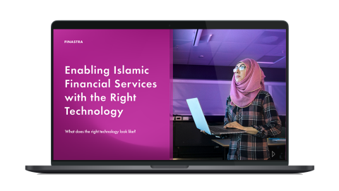 Image of laptop with cover slide for "Enabling Islamic financial services with the right technology" brochure