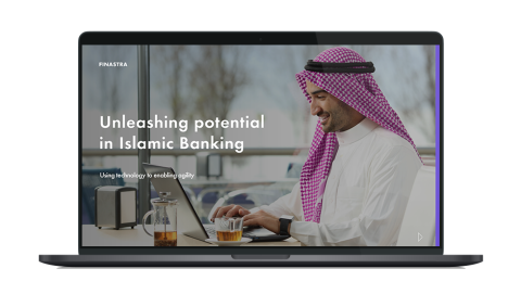Image of laptop with cover slide for "Unleashing potential in Islamic banking" white paper