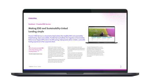 Image of laptop with cover slide for Finastra ESG Service factsheet