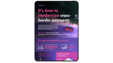 Image of tablet with cover slide of "It's time to modernize cross-border payments" infographic