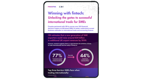 Image of tablet with "Winning with fintech: International trade and accessing finance" infographic