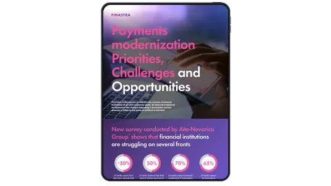 Image of tablet with cover slide for "Payments modernisation - Priorities, challenges and opportunities" infographic