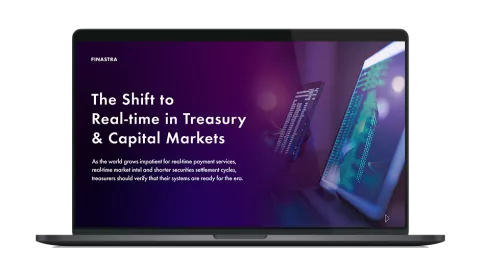 Image of laptop with cover slide for "The Shift to Real-time in Treasury & Capital Markets" white paper