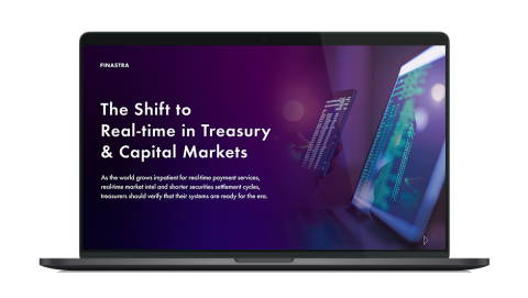 Image of laptop with cover slide for "The Shift to Real-time in Treasury & Capital Markets" white paper