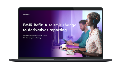 Image of laptop with cover slide for "EMIR Refit: A seismic change to derivatives reporting" white paper