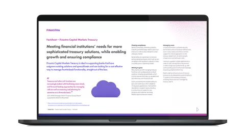 Image of laptop with cover slide for Finastra Capital Markets Treasury factsheet