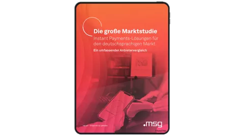 Image of tablet with cover slide for "Unlocking the Power of Instant Payments (German)" report